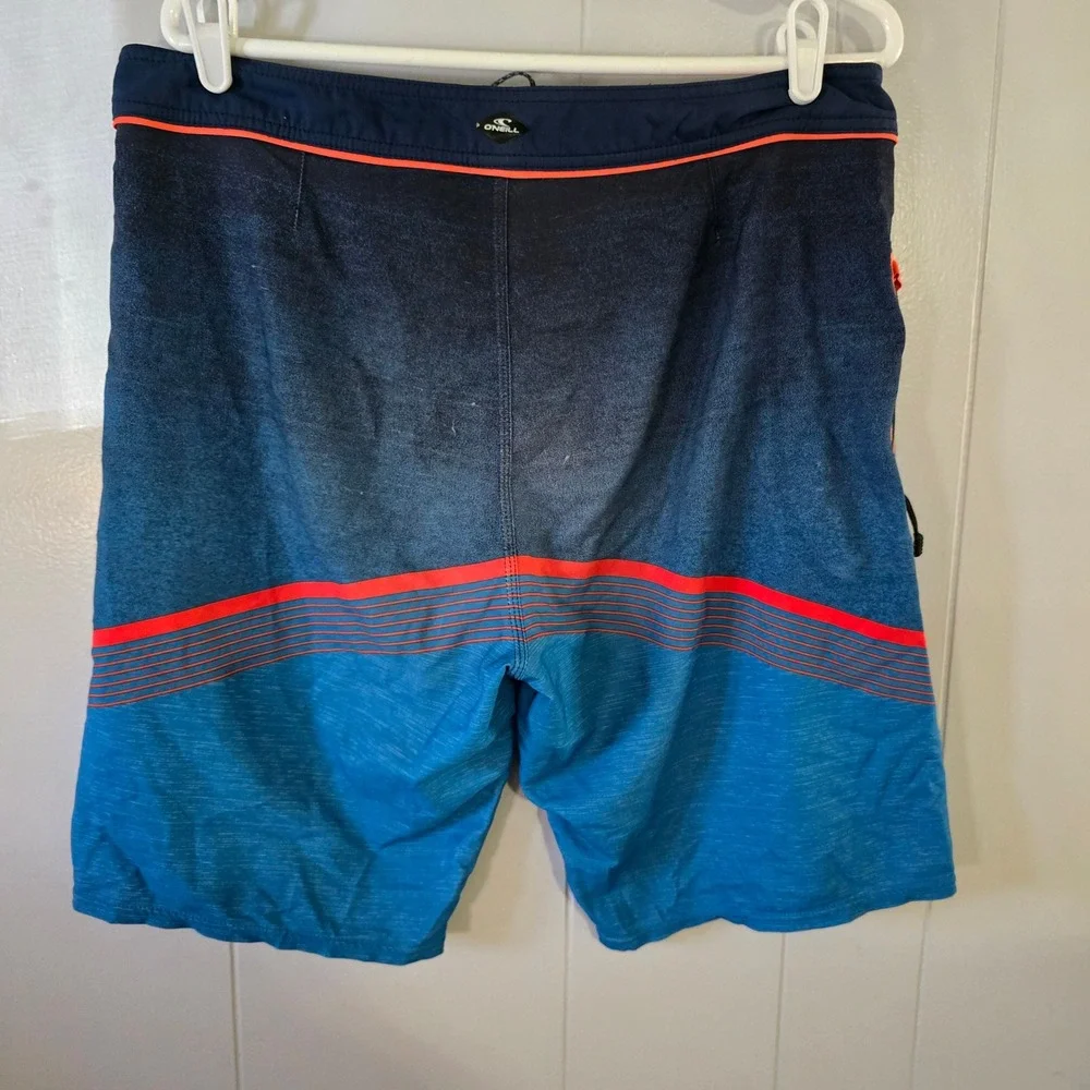 O'Neill Board Shorts Mens 33‎ Blue Hyperfreak Ombre Striped Swim Trunks